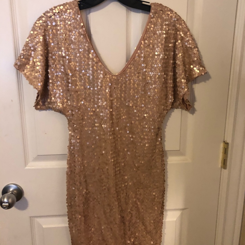 tan sequin short dress